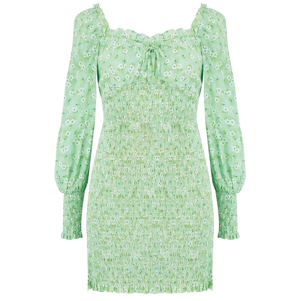 Faithfull the Brand Green Floral Mini Dress
